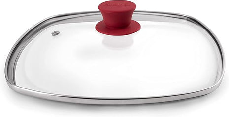 Cuisinel Square Glass Lid for Grill Pans with Steam Vent Hole - 10.5"-inch/26.67cm - Fits Lodge Cast Iron - Fully Assembled Universal Replacement Cover - Tempered and Oven Safe - Reinforced Stainless