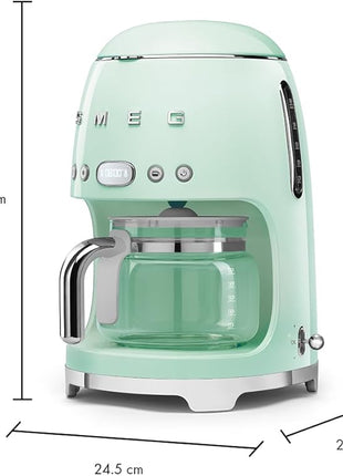 Smeg 50's Retro Style Aesthetic Drip Coffee Machine with 10 Cup Glass Carafe, Auto Start Feature, Keep Warm Plate, and Two Coffee Strength Settings (Pastel Green)