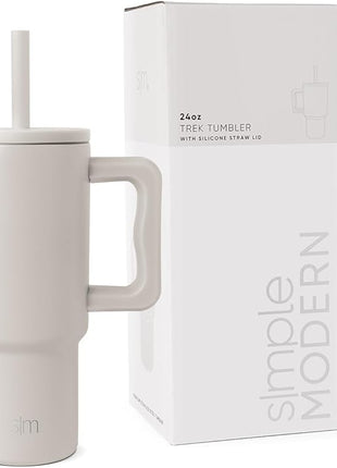 Simple Modern Kids 24 oz Tumbler with Handle and Silicone Straw Lid | Spill Proof and Leak Resistant | Reusable Stainless Steel Bottle | Gift for Kids Boys Girls | Trek Collection | Almond Birch