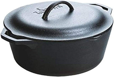 Lodge 7-Quart Cast Iron Dutch Oven – Made in USA, Pre-Seasoned, PFAS-Free & Non-Toxic, Heat-Treated, Induction Compatible, Self-Basting Lid, Durable Multi-Use Cooking Pot for Oven to Table