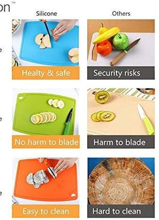 Liflicon Extra Large Thick Silicone Cutting Boards for Kitchen 14.6'' x 10.43'' Flexible Cutting Chopping Boards/Mats Non-slip Deep Drip Juice Groove, Dishwasher Safe-Blue