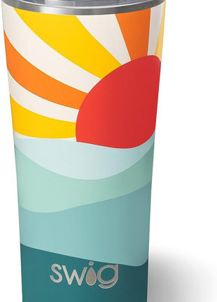 Swig Life 22oz Insulated Tumbler, Travel Coffee Tumbler with Lid, Cup Holder Friendly Travel Coffee Mug, Stainless Steel (Sun Dance)