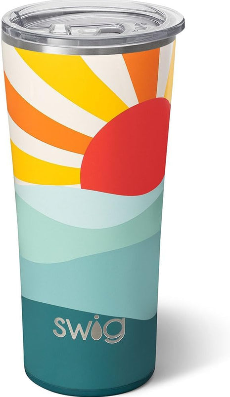 Swig Life 22oz Insulated Tumbler, Travel Coffee Tumbler with Lid, Cup Holder Friendly Travel Coffee Mug, Stainless Steel (Sun Dance)