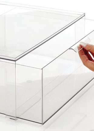 mDesign Plastic Stackable Closet Storage Organizer Bin Containers with Front Pull Drawer for Cabinet, Desk, Shelf, Cupboard, or Dresser Organization - Lumiere Collection - Clear