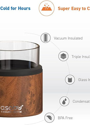 asobu Whiskey Sleeve Glass – Insulated Bourbon Tumbler with Premium Rocks Glass, BPA-Free, Double-Wall Stainless Steel, Keeps Drinks Cold Longer, 10.5oz