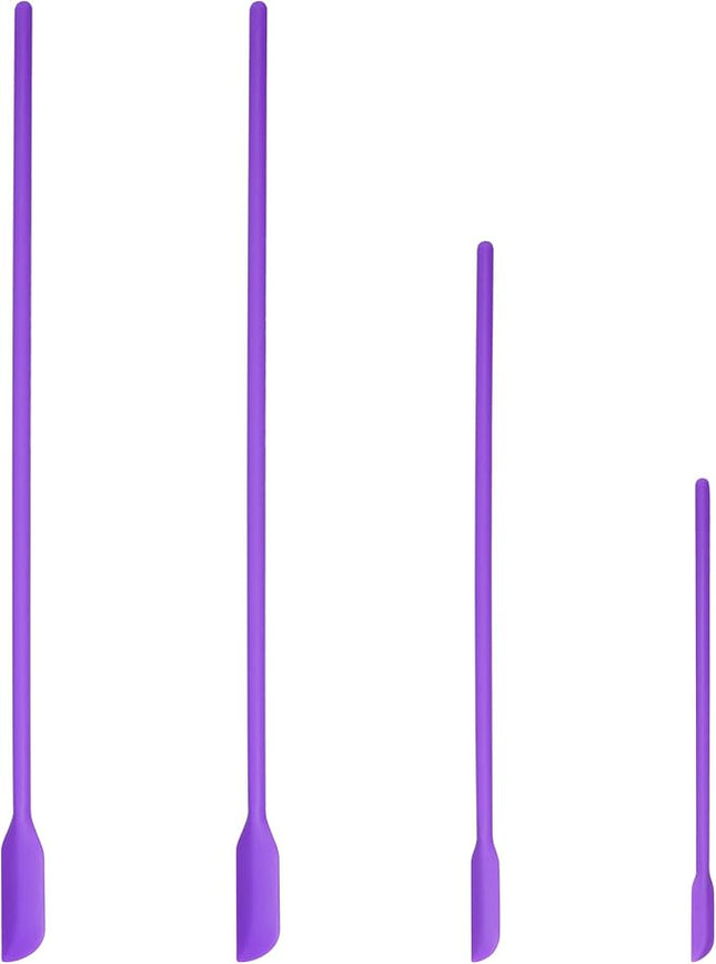 4pcs Mini Silicone Spatula Set, 3 Size Makeup Spatula Small Rubber Spatula for Thin Jar Skinny Openings Bottles, Tiny Scraper for Kitchen and Cosmetic, Multipurpose Scraping Mixing Tools (Purple)