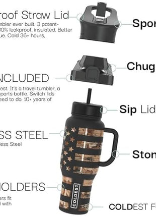 Coldest Tumbler with Handle and Straw - 100% Spill Proof Tumbler with Straw (3 Lids) - Stainless Steel Insulated Leakproof Tumblers for Women & Men - Cup Holder Friendly - 46 oz (Forest Nova)