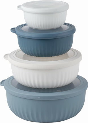 COOK WITH COLOR Prep Bowls with Lids- Wide and Deep Nesting Plastic Small Mixing Bowl Set with Lids, 8 Piece Set - Wide Bowls, Blue/Grey