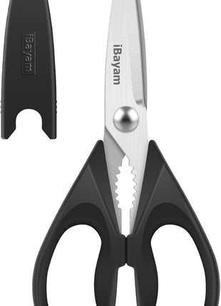 iBayam Stocking Stuffers for Men, White Elephant Gifts for Adults, Kitchen Scissors All Purpose Kitchen Shears 8.5" Cooking Scissors with Sheath, Black Accessories, Gadgets Utensils
