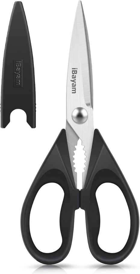 iBayam Stocking Stuffers for Men, White Elephant Gifts for Adults, Kitchen Scissors All Purpose Kitchen Shears 8.5" Cooking Scissors with Sheath, Black Accessories, Gadgets Utensils