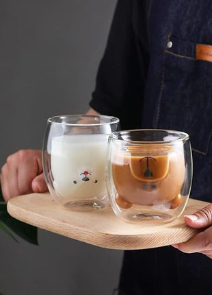 Dog Mug Cute Mugs Glass Double Wall Insulated Glass Espresso Cup, Coffee Cup, Tea Cup, Milk Cup,Kawaii Gift for Office and Personal Birthday Christmas (Happy Dog)