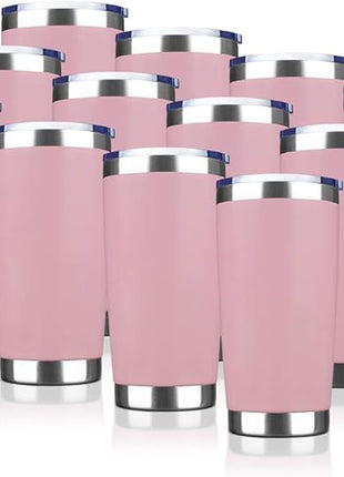 20oz Tumbler Stainless Steel Vacuum Insulated Mug with Lid, Double Wall Travel Mug, Durable Powder Coated Coffee Cup, Suitable for Ice Drinks and Hot Beverage (Pink 12pack)