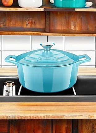 La Cuisine Enameled Cast Iron Dutch Oven Casserole Dish Pot with Lid, 2.1 QT 7.8" /20cm Dia. Internal Matte Black Enamel Coating, 2-tone Teal Enamel Exterior, Oven Safe up to 500° F for bread baking