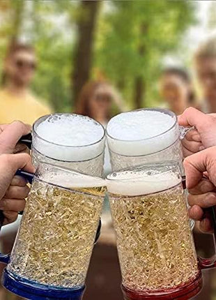 Double Wall Gel Frosty Freezer Ice Mugs Clear Set of 4 (White black red and blue)