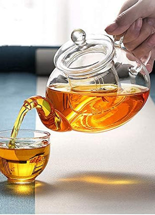Glass Teapot with Removable Clear Infuser, 27 oz/ 800 ml Stove Top & Microwave Safe Borosilicate Glass Kettle with Loose Leaf Tea Strainer For Flower Blooming Tea