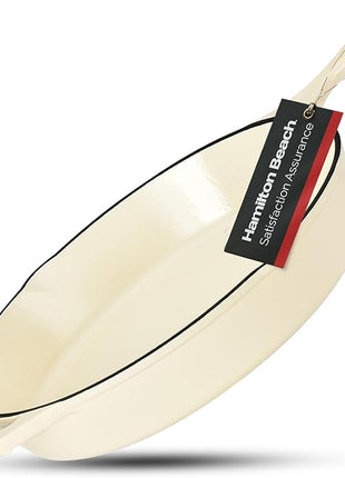 Hamilton Beach Enameled Cast Iron Fry Pan 12-Inch Cream, Cream Enamel Coating, Skillet Pan for Stove Top and Oven