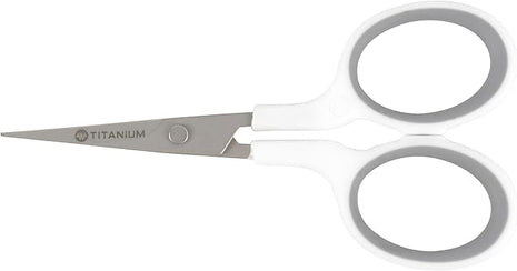 Westcott 4" Embroidery Scissors with Curved Titanium-Bonded Blades for Flush Trimming, Crafting, Sewing & More (White/Gray)