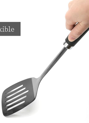 Brushed Slotted Stainless Steel Turner, Metal Spatulas for kitchen Use, Non-Slip Slotted Turner with Ergonomic Handle, Heavy Duty Cooking Utensils for Flipping Grilling Fish Eggs