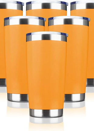 20oz Tumbler Bulk Stainless Steel Vacuum Insulated Tumblers with Lid Double Wall Travel Mug, Durable Powder Coated Coffee Cup, Suitable for Ice Drinks and Hot Beverage (Orange 6pack)