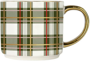 Sweet Water Decor Green Plaid Coffee Mug, 14oz China Christmas Mug with Gold Handle, Large Holiday Winter Cup for Coffee, Tea & Hot Chocolate, Stocking Stuffer Gifts for Women