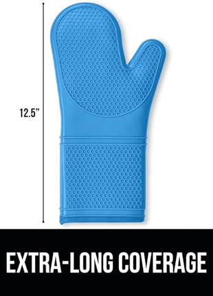 GORILLA GRIP BPA-Free Soft Silicone Oven Mitts, Heat Resistant and Waterproof Cooking Gloves, Thick Cotton Lining, Flexible Gripping for Baking Grilling, Kitchen Potholders Set of 2, 12.5x8.3, Aqua