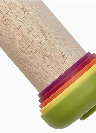 Joseph Joseph PrecisionPin - Rolling Pin with adjustable pastry thickness, Baking and dough rollers, Beech Wood, Multicolor