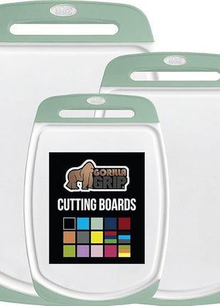 GORILLA GRIP BPA-Free Reversible Kitchen Cutting Board Set of 3, US Designed, Nonporous, Juice Grooves Catch Liquid, Slip Resistant Border, Dishwasher Safe, Durable Large Food Chopping Boards, Mint