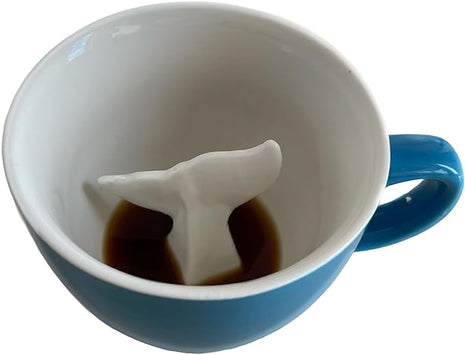 Creature Cups Whale Tail Ceramic Mug – 11 oz Ocean Blue Coffee Cup with Hidden 3D Whale Tail Inside – Unique Gift for Coffee, Tea & Marine Life Lovers
