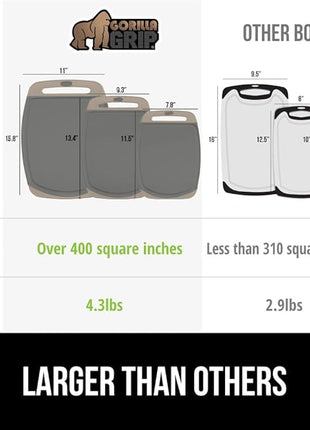 GORILLA GRIP BPA-Free Reversible Kitchen Cutting Board Set of 3, US Designed, Nonporous, Juice Grooves Catch Liquid, Slip Resistant Border, Dishwasher Safe, Durable Food Chopping Boards, Almond Gray
