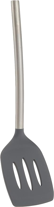 Tovolo Silicone Slotted Turner with Stainless Steel Handle (Charcoal) - Kitchen Utensil & Gadget Essential for Non-Stick Cookware, Apartment, & New Home / Scratch-Resistant, BPA-Free, Dishwasher-Safe