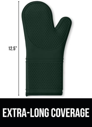 GORILLA GRIP BPA-Free Soft Silicone Oven Mitts, Heat Resistant and Waterproof Cooking Gloves, Thick Cotton Lining, Flexible Gripping for Baking Grilling, Kitchen Potholders Set, 12.5x8.3, Hunter Green