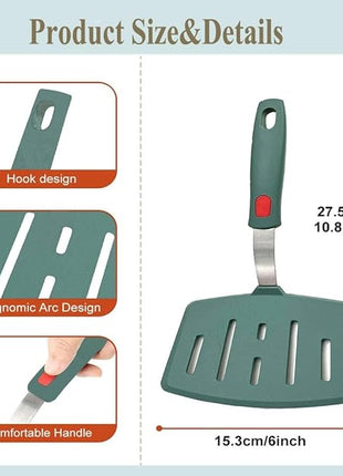 Silicone Spatula Turner, Omelette Egg Spatula Heat Resistant, Extra Wide Slotted Spatula for Cooking, Pancake Fish Spatulas Flipper for Nonstick Cookware Pan 600°F for Kitchen Use (Green)