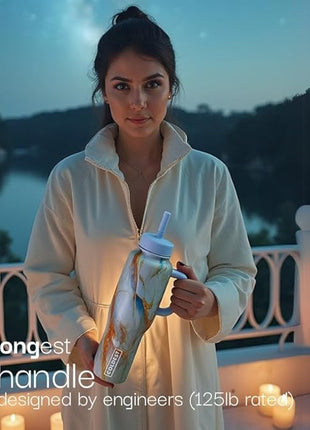 Coldest Tumbler with Handle and Straw - 100% Leak Proof Insulated Tumbler with Lid and Straw (3 Lids) - Stainless Steel Tumblers for Women & Men - Cup Holder Friendly Base, 46 oz (Summer Dress)