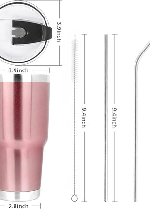 SYACOT 30oz Tumbler Double Wall Stainless Steel Vacuum Insulated Travel Mug with Splash-Proof Lid Metal Straw and Brush