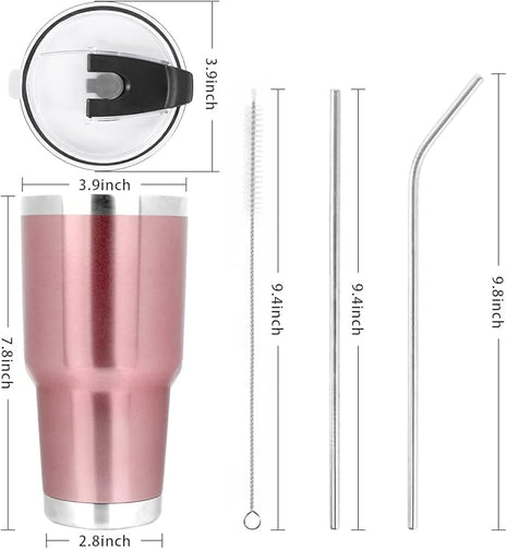 SYACOT 30oz Tumbler Double Wall Stainless Steel Vacuum Insulated Travel Mug with Splash-Proof Lid Metal Straw and Brush