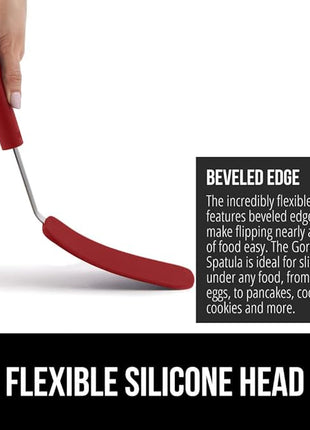 GORILLA GRIP Patented BPA-Free Non-Scratch Spatula, 2 Pack, Heat Resistant Flexible Silicone Head for Nonstick Cooking Pans, Soft Rubber Handle, Kitchen Spatulas for Flipping Eggs, Pancakes, Red