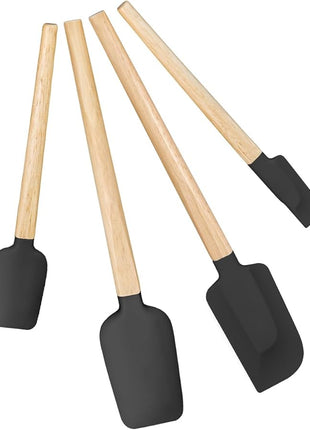 Black Silicone Spatula Set, Food Grade Rubber Spatula-4 Piece Nonstick Rubber Spatulas, Spoonula, Jar Scraper for Cooking, Baking, Mixing, Frosting