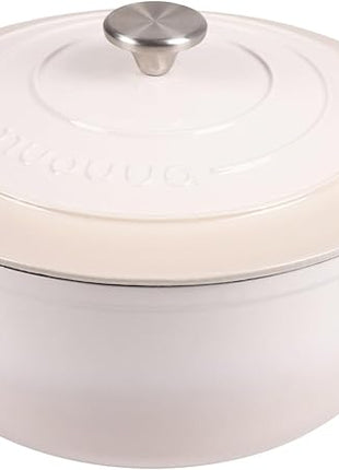 Nuovva Enamelled Cast Iron Dutch Oven Pot with Lid 6.4 Quart Non Stick Casserole Pot – Heavy Duty & Oven Safe up to 500° F for Bread Baking, Braising, Stews, Roasting – 28cm Oyster