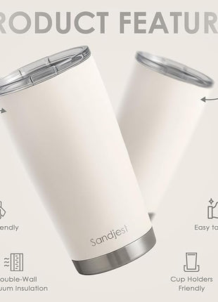 SANDJEST Beige Tumbler 20oz Stainless Steel Double Wall Vacuum Insulated, Travel Coffee Cup, Gifts for Men Women Birthday Christmas