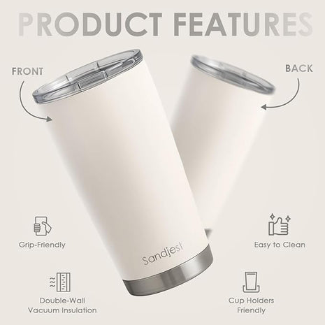 SANDJEST Beige Tumbler 20oz Stainless Steel Double Wall Vacuum Insulated, Travel Coffee Cup, Gifts for Men Women Birthday Christmas