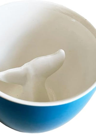 Creature Cups Whale Tail Ceramic Mug – 11 oz Ocean Blue Coffee Cup with Hidden 3D Whale Tail Inside – Unique Gift for Coffee, Tea & Marine Life Lovers