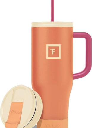 IRON °FLASK Co-Pilot Insulated Mug w/Boot, Straw & Flip Cap Lids - Cup Holder Bottle for Hot, Cold Drink - Leak-Proof - Water, Coffee Portable Travel Mug - Dream Sunset, 40 Oz