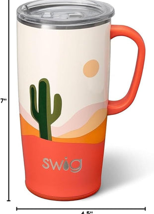 Swig Life 22oz Travel Mug, Insulated Tumbler with Handle and Lid, Cup Holder Friendly, Dishwasher Safe, Stainless Steel, Travel Coffee Cup, Insulated Mug with Lid (Boho Desert)
