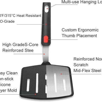 Tenta tenta kitchen Silicone Fish Spatula Turner Wide Pancake Spatulas for Nonstick Cookware Pans Omelette Egg Spatula 600°F Heat-Resistant Kitchen Silicone Utensils