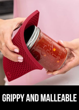 GORILLA GRIP BPA-Free Soft Silicone Oven Mitts and Pot Holders Sets of 4, Heat Resistant Waterproof Cooking Gloves, Thick Cotton Lining, Flexible Gripping for Baking Grilling, Kitchen Trivets, Red