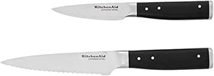 KitchenAid Gourmet 2 Piece Forged Triple Rivet Knife Set, 4.5 inch Fine Edge Utility Knife and 3.5 inch Paring Knife Set, Sharp Kitchen Knives, High Carbon Japanese Stainless Steel, Black