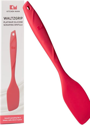 Kitchen Mama WaltzGrip Platinum Silicone Scraping Spatula: Heat Resistant, Seamless, Non Stick for Frying Pan Cookware, Safe, Flexible Bowl Scraper - Ideal for Mixing, Baking, Stirring (Red)