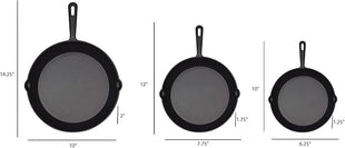 Jim Beam HEA Set of 3 Pre Seasoned Cast Iron Skillets with Even Distribution and Heat Retention-6" 8" 10", 10'', Black,JB0195