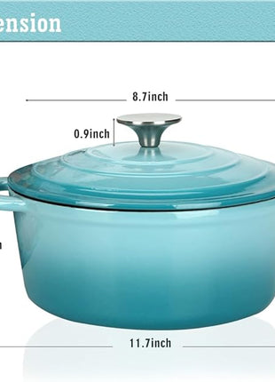 Cast Iron Dutch Oven, 3 QT Round Dutch Oven Pot with Self Basting Lid for Home Baking, Braiser, Cooking, Great Christmas Gifts for Family,Teal