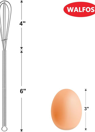 Walfos Long Small Whisks Skinny Little Whisk 10 inch Tiny Mini Whisk With Long Handle for Mixing Sauces, Coffee, Cooking,Beating, Blending Ingredients,